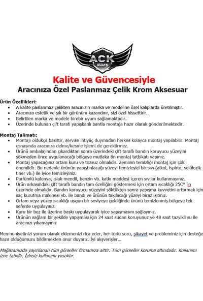 Ack Dizayn Fiat Fiorino Krom Yan Kapı Çıtası 2007-2015