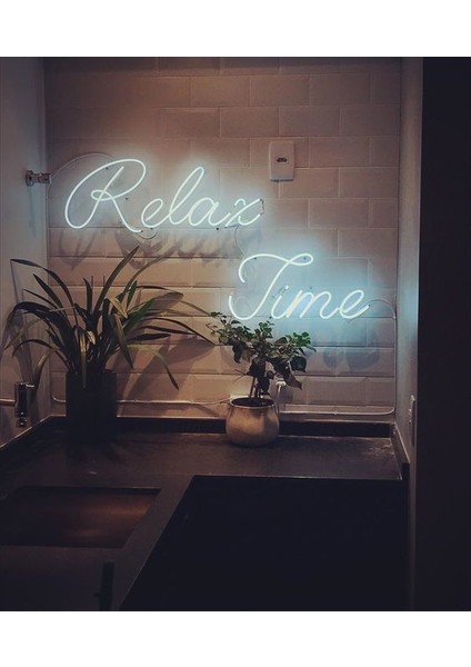 Relax Time Neon LED Duvar Yazısı Dekoratif Duvar Aydinlatmasi Gece Lambası