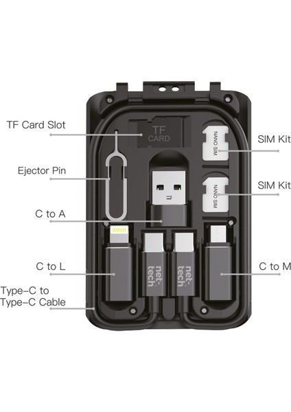 NT-DC04 Plastik Type-C+Lighting+Micro 20 cm Micro + Lightning + Type-C Data Kablo