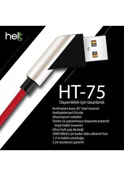 Ht-75 Ip Örgü Lightning (8 Pin) 100 cm Lightning Data Kablo