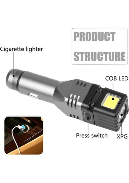 Araç USB Şarjlı Taktik El Feneri Cob LED Dahili Batarya Cam Çekiç modelleri