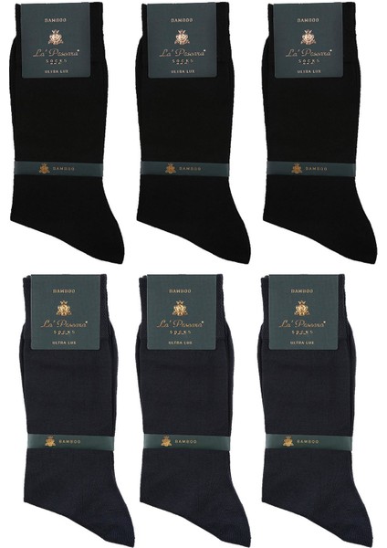 La'pescara Ultra Lüks 6'lı Siyah Füme Bambu Klasik Erkek Çorap Set Crp