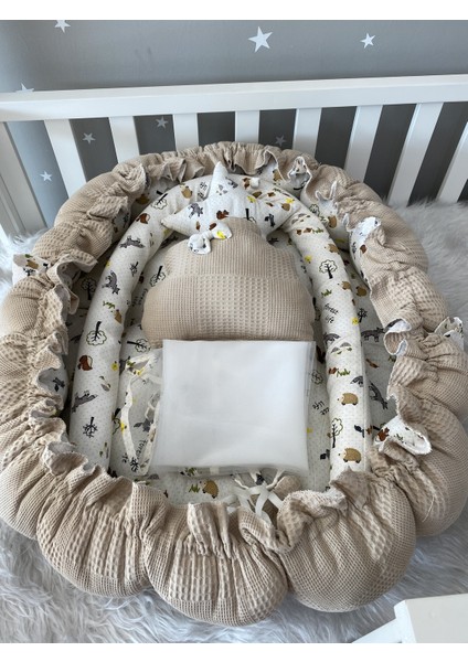 Pike Kumaş ve Müslin Kumaş Tilki Tasarım Açılır - Kapanır Oyun Minderi Cibinlik Aparatlı Babynest modelleri