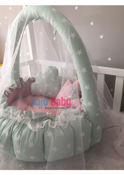 Yeşil Yıldız Desenli Tasarım Lüx Oyun Minderi Babynest Cibinlik Tül Oyuncak Aparat Set fiyatları