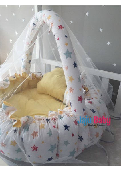 Sarı Yıldız Desenli Tasarım Lüx Oyun Minderi Babynest Cibinlik Tül Oyuncak Aparat Set fiyatları