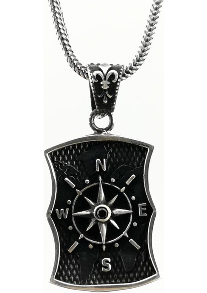 Özel Pusula Tasarımlı Atlas Zemin Detaylı 925 Ayar Gümüş Kolye Ucu fırsatları