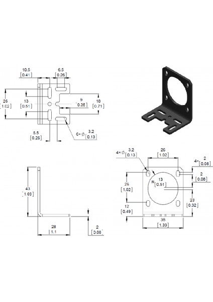 Aluminyum L Tipi Nema 14 Step Motor Tutucu - PL-2257