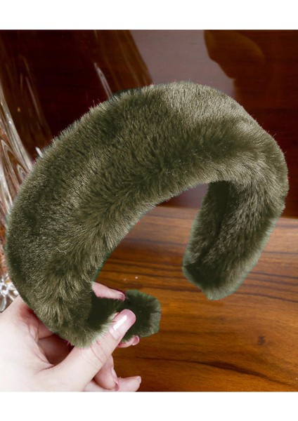 Kadın Yeşil Peluş Tüylü Taç Saç Bandı