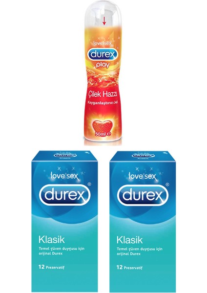 Çilek Aromalı 50 ml + Durex Klasik Prezervatif 12' Li X2 Adet