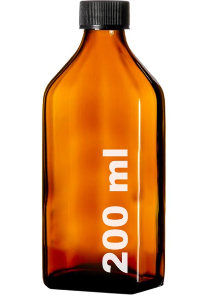 200 cc Amber Ecza Şişesi 200 ml Kilitli Siyah Kapaklı Kahverengi Yassı Cam Şişe 1 Adet