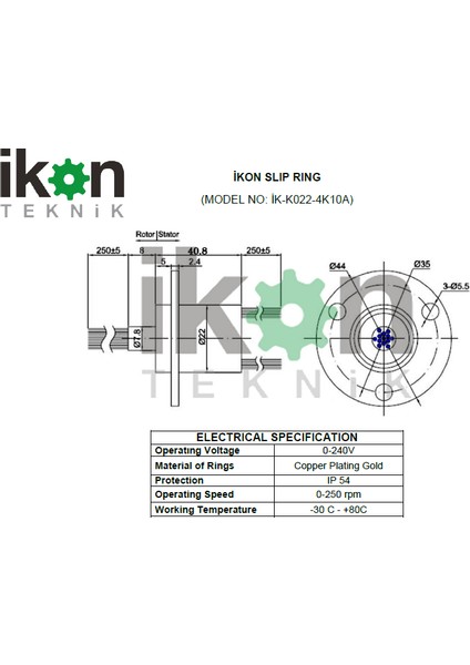 Kapsül Slip Ring 22MM 4 Kanal 10 Amper Döner Konnektör - İK-K022-4K10A Slip Ring