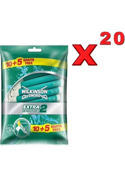 Sword Extra 2 Sensitive Çift Bıçaklı Bas Temizle Özellikli 10+5 Kullan At Tıraş Bıçağı 1 Koli ( 20 Paket )