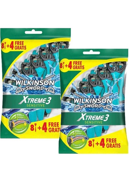 Xtreme 3 Sensitive 8+4 Üç Bıçaklı Kullan At Tıraş Bıçağı 2 Paket