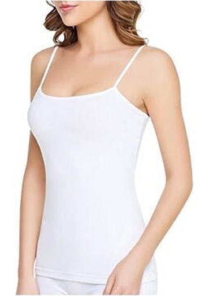 Kadın Beyaz Pamuklu Ribana Ip Askılı Atlet 3 Lü Esnek Kumaşlı Rahat Kesim