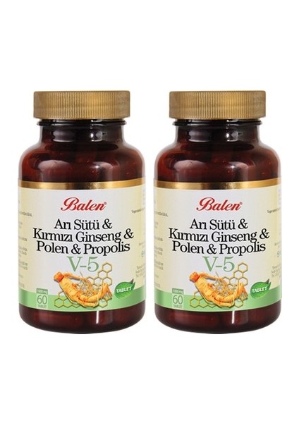 2 Kutu Balen V5 Kırmızı Ginseng Polen Propolis Arı Sütü