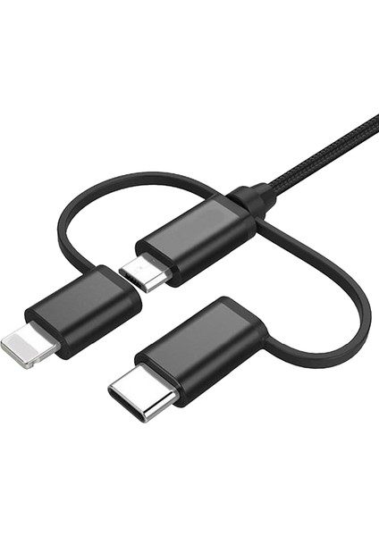 Apple Mfi Lisanslı 3'lü Lightning+Type-C +Micro Hasır İp Kablo 1.5 Metre