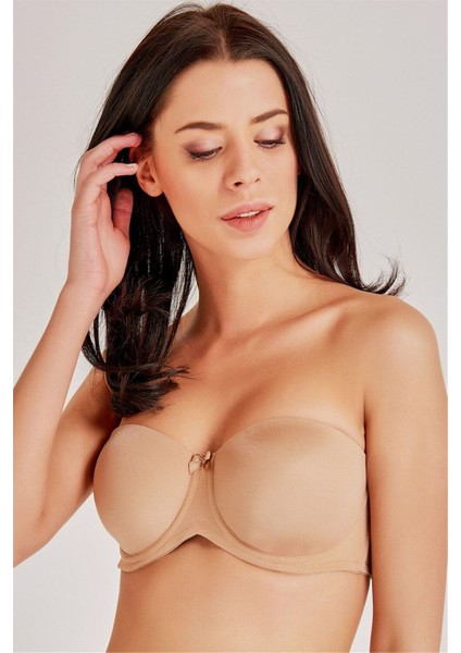 7038 Kadın Koyu Ten Düz Kumaşlı Büyük Beden Ince Süngerli Askısız Straplez Sütyen fiyatları