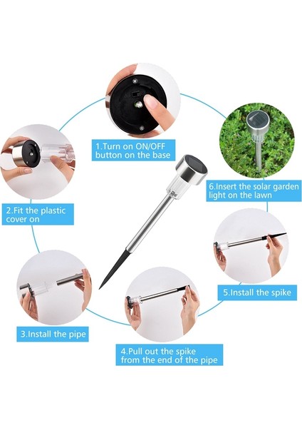 10 Adet Güneş Enerjisi Açık Çim Lambası Paslanmaz Çelik IP65 Su Geçirmez LED Dekoratif Bahçe Işık (Renkli Işık) (Yurt Dışından) modelleri