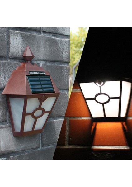 Güneş Retro Altıgen LED Duvar Lambası Açık Işığı Sensörü Kontrolü Peyzaj Işık (Kahverengi) (Yurt Dışından)