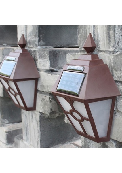 Güneş Retro Altıgen LED Duvar Lambası Açık Işığı Sensörü Kontrolü Peyzaj Işık (Kahverengi) (Yurt Dışından)