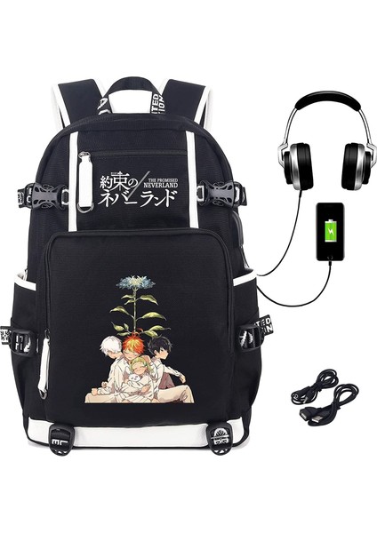 Anime Vaat Edilen Neverland Sırt Çantası Baskılı USB Şarj Portu ve Kulaklık Portu ile (Yurt Dışından)