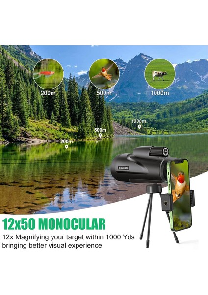 Akıllı Telefon Tutucu ve Tripod ile 12X50 Yüksek Güçlü Monoküler Teleskop (Yurt Dışından)