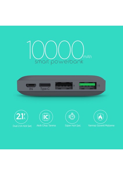 PSM71 Micro USB + Type C Girişli 10.000 Mah Powerbank