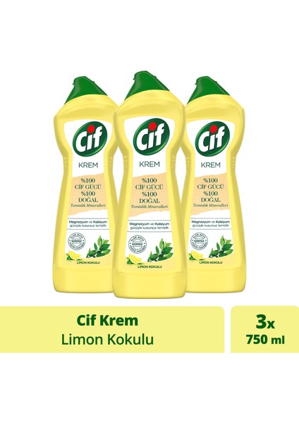 Krem Yüzey Temizleyici Limon Kokulu Klor Boya Fosfat Paraben İçermez 750 ML x3