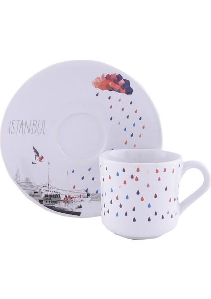 Decorium Ars 1518 4 Parça Kahve Takımı Renkli Bulut