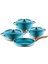 7 Parça Granit Döküm Ocaliptus Turkuaz Tencere Seti 2