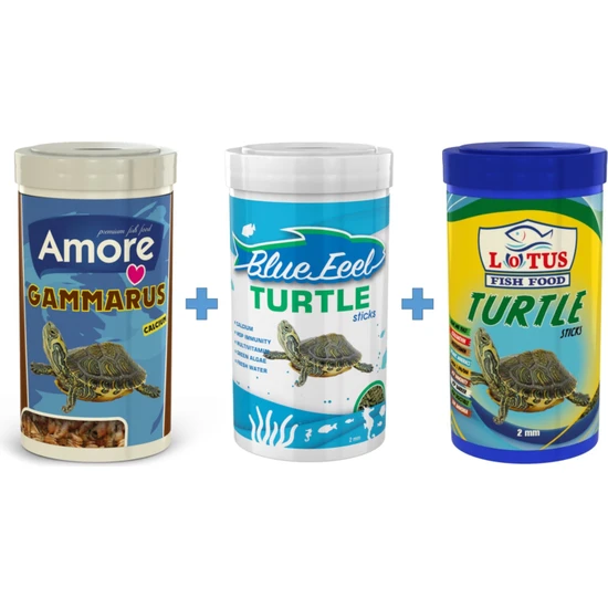 Amore Gammarus 250 ml + Bluefeel + Lotus Turtle Sticks 250 ml Kutu Kaplumbağa Yemi