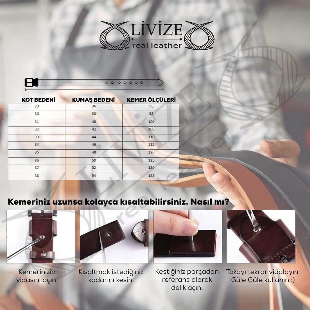 Livize Erkek Deri 4,5 cm Borulu Kot Kemeri Kahverengi görsel 3