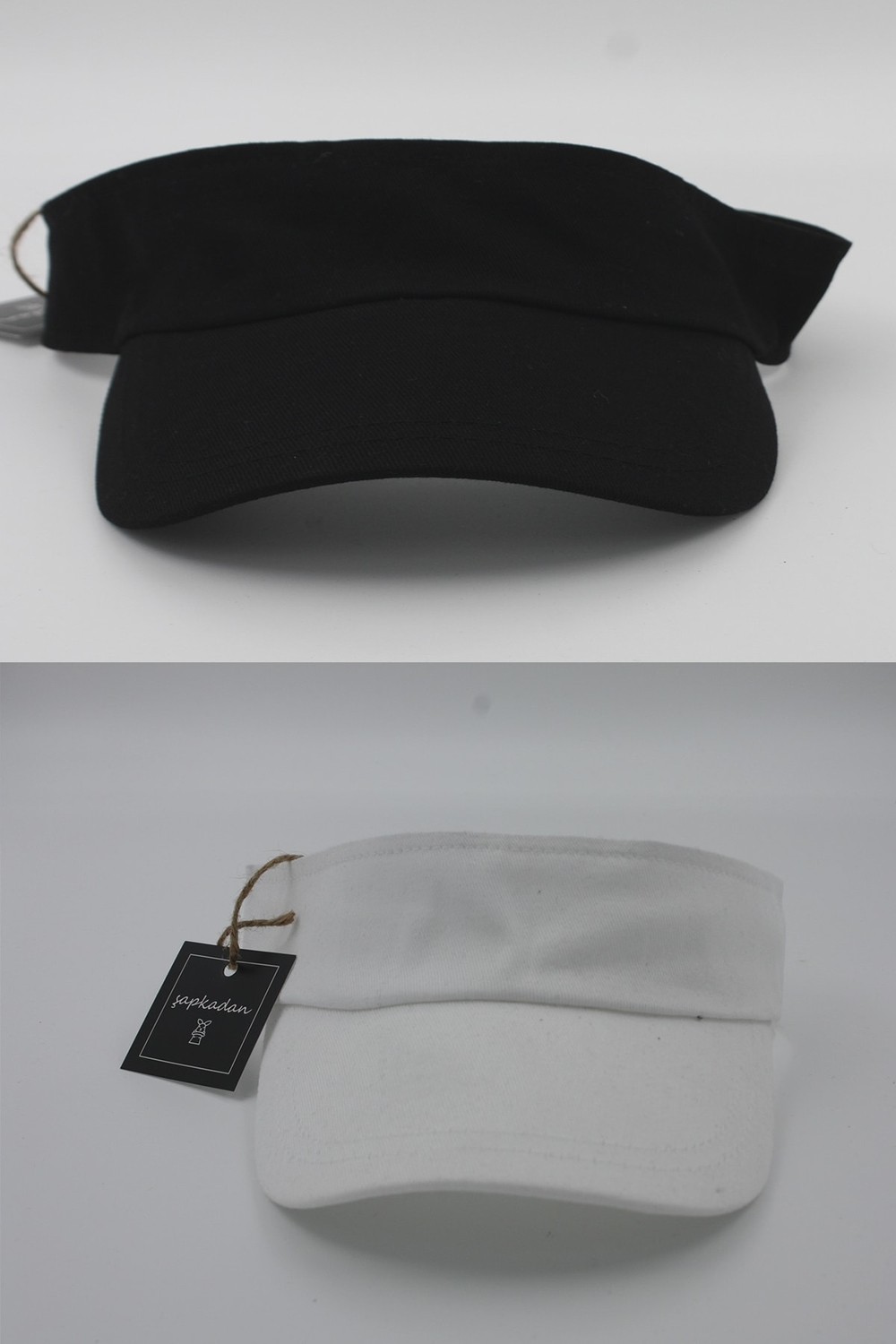 Şapkadan Unisex Uv Koruyucu Vizör Kasket Siperlik Tenis Şapka Beyaz-Siyah Set