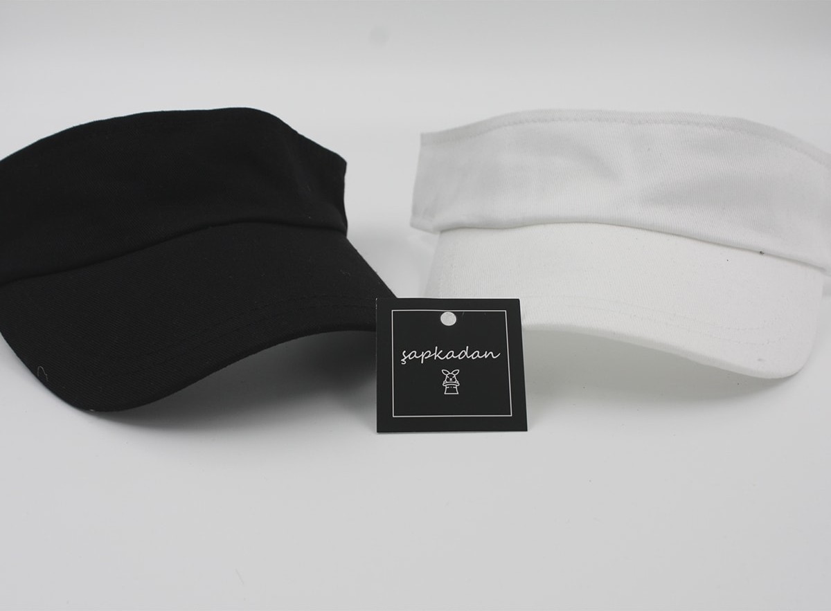 Şapkadan Unisex Uv Koruyucu Vizör Kasket Siperlik Tenis Şapka Beyaz-Siyah Set görsel 3