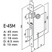 Badem10 Hok E-45M Ekstra Gömme Kilit Iç Kapı Kilidi Oval Köşeli 45 mm