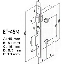 Badem10 Hok ET-45M Ekstra Gömme Kilit Wc Banyo Kilidi Oval Köşeli  45 mm