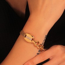 Adil Idil Kuyumculuk Çift Zincir Taş Detaylı Künye