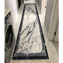 Sty Home Mablet Pasa Kaymaz Tabanlı Yıkanabilir Halı Kilim Yolluk Gri Beyaz