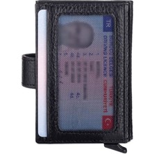 Anı Yüzük - Otomatik Mekanizmalı Ekstra Akordiyon Kartlıklı  Deri Cüzdan Siyah