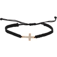 Altın Sepeti Altınsepeti Gümüş Siyah Ipli Rose Haç Bileklik