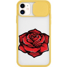 Lupibu iPhone 11 Kırmızı Gül Baskılı Kamera Korumalı Kızaklı Telefon Kılıfı