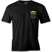Lordd T-Shirt  Baby Yoda - Pocket Siyah Erkek T-Shirt