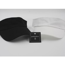 Şapkadan Unisex Uv Koruyucu Vizör Kasket Siperlik Tenis Şapka Beyaz-Siyah Set