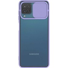 Kzy Samsung Galaxy M12 Kapak Lensi Açılır Kapanır Kamera Korumalı Silikon Kılıf - Lila