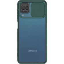 Kzy Samsung Galaxy M12 Kapak Lensi Açılır Kapanır Kamera Korumalı Silikon Kılıf - Yeşil