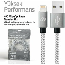 QWERTS Apple iPhone Uyumlu USB Hızlı Şarj ve Data Kablosu 3'lü Paket, 1, 2, 3 Metre Örgülü Lightning Kablo