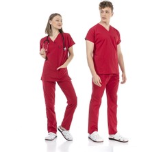 Çatı Medikal Ultralycra Basic - Doktor Hemşire Forma Takımı Unisex Kırmızı