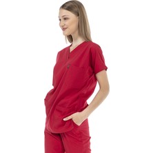 Çatı Medikal Ultralycra Basic - Doktor Hemşire Forma Takımı Unisex Kırmızı
