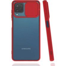 noktaks - Samsung Galaxy A12 - Kılıf Slayt Sürgülü Arkası Buzlu Lensi Kapak - Kırmızı - T18094