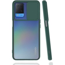 noktaks - Oppo A54 4G - Kılıf Slayt Sürgülü Arkası Buzlu Lensi Kapak - Koyu Yeşil